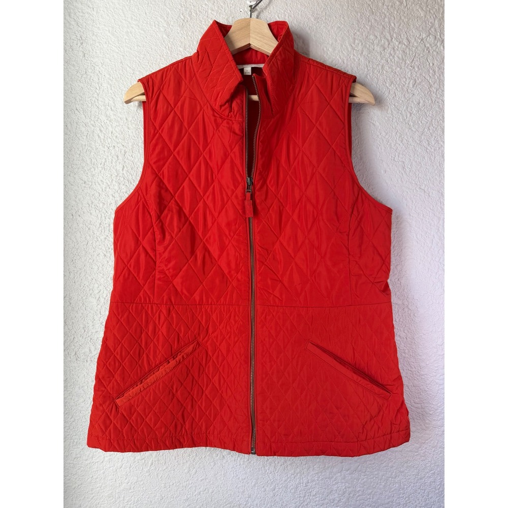 Talbots Womens Red Orange Quilted Zip Up Vest Lightweight Diamond Pattern Size M
